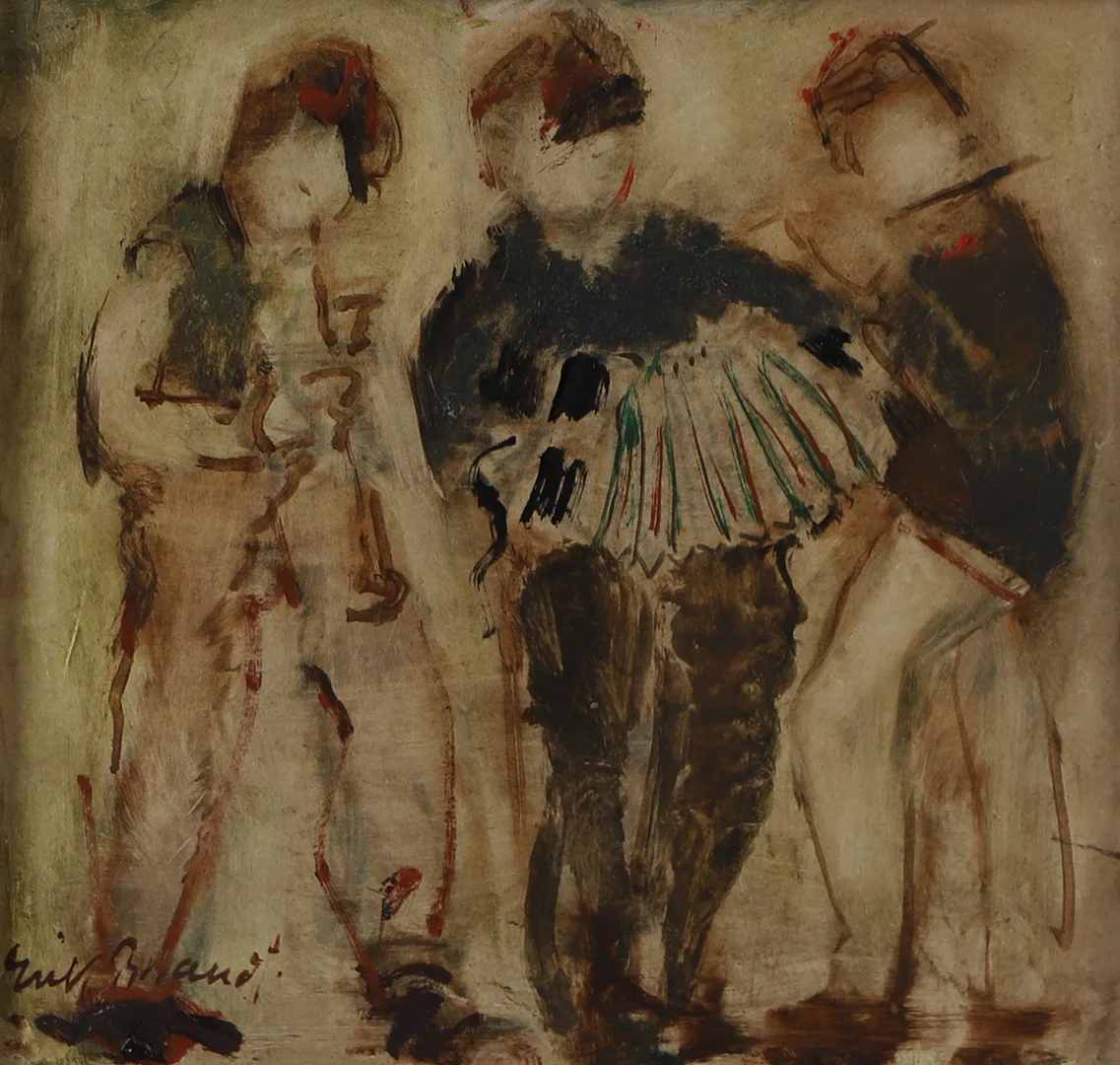ERIK BRANDT. Spelande figurer, olja på pannå, signerad. — Paintings — Helsingborgs Auktionskammare