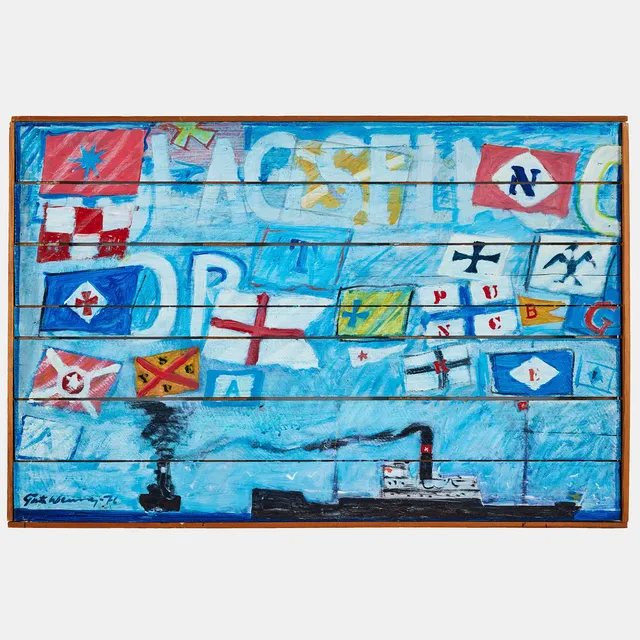 GÖSTA WERNER. Flags - Flaggor, olja på pannå, 63 x 94 cm.