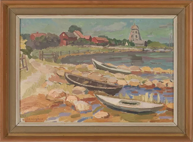 LENNART ÖRNEBÄCK. (1905-1982). Ekor vid kust, olja på duk, signerad och daterad 45.