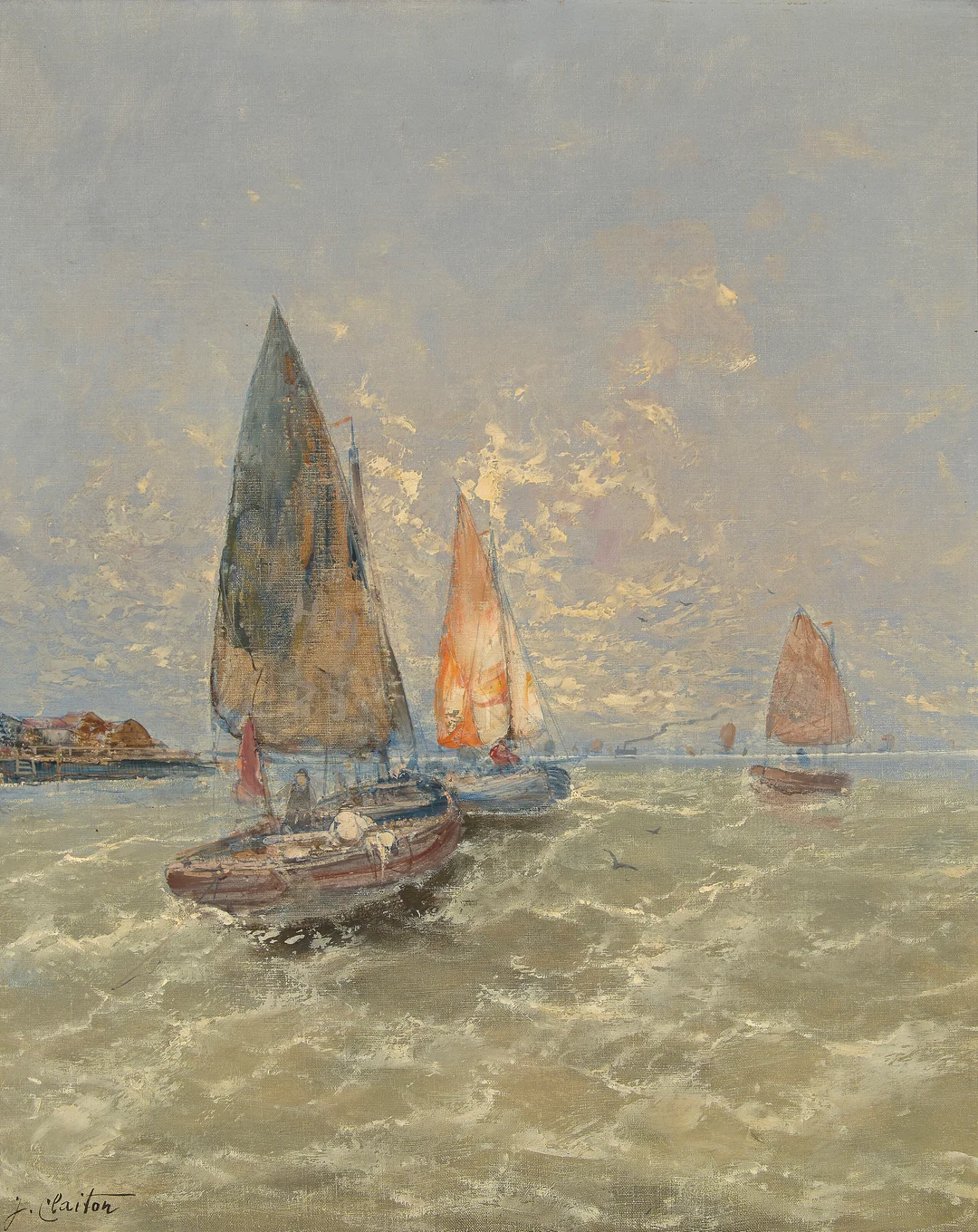 Fischhof, Georg — "Fischerbarken an der dänischen Küste" — Kunst/Maleri — Blomqvist