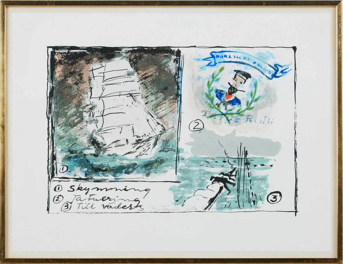 GÖSTA WERNER. marina motiv, färglitografi, signerad och daterad Gösta Werner 1969, provtryck. — Engravings & Prints — Stockholms Auktionsverk Magasin 5