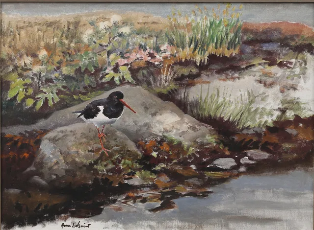 ARNE LIDQVIST. Strandskata vid vattenbryn, olja på duk, signerad.
