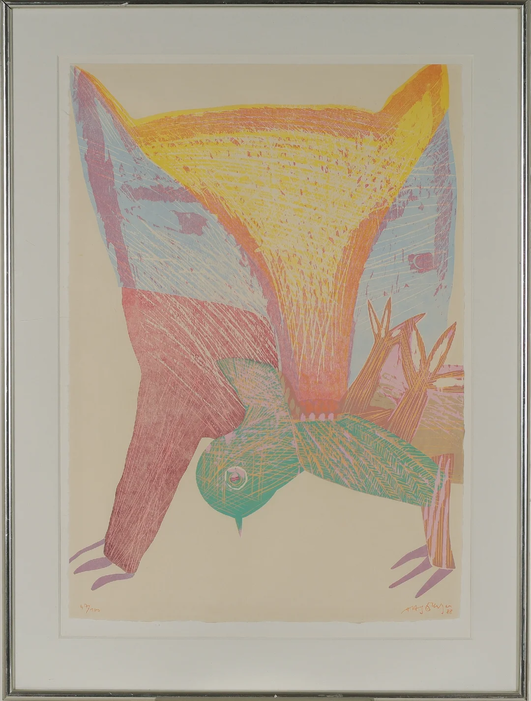Arne Haugen Sørensen: Fox and bird, lithograph — Paintings and sculptures/Prints and photography — Lauritz