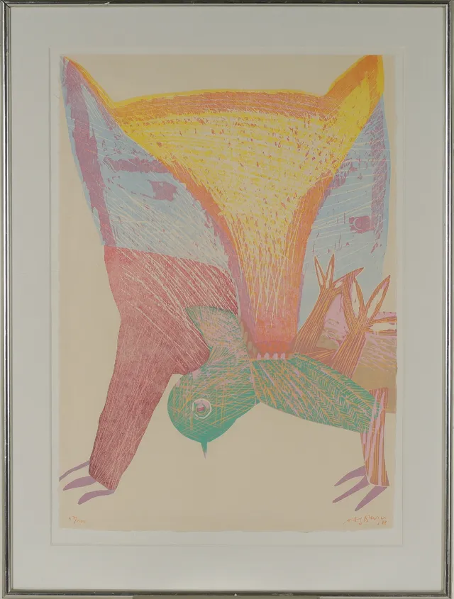 Arne Haugen Sørensen: Fox and bird, lithograph
