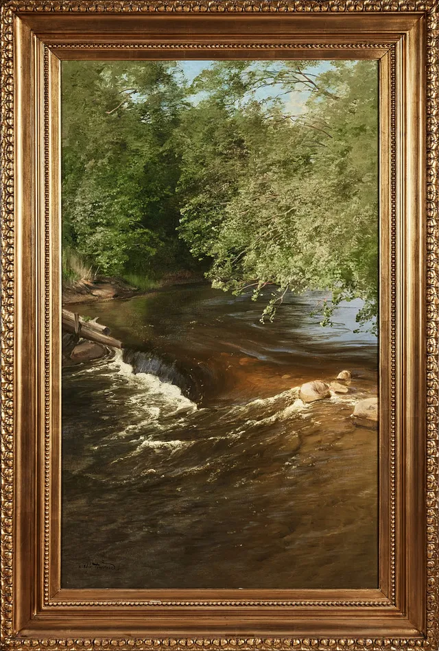 ALFRED THÖRNE (1850-1916). Parti af en bäck, olja på duk.