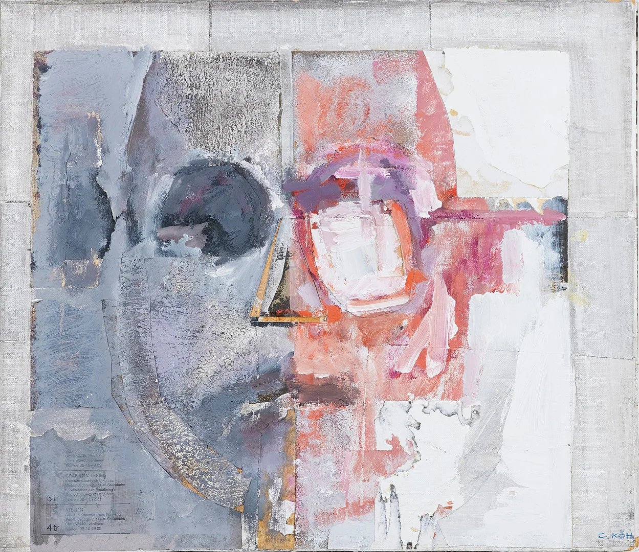 CARL KÖHLER. blandteknik på masonit, "Ansiktshalvorna", signerad. — Paintings — Stockholms Auktionsverk Magasin 5