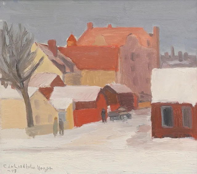 EDVIN LINDHOLM HOUGE. Kalmarmotiv. Olja på duk, signerad och daterad -47.