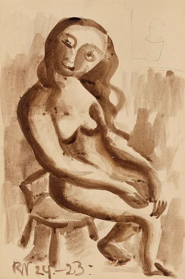 BRITA NORDENCREUTZ (1899-1982), Sittande modell, monogramsignerad och daterad 24-23, akvarell på papper.