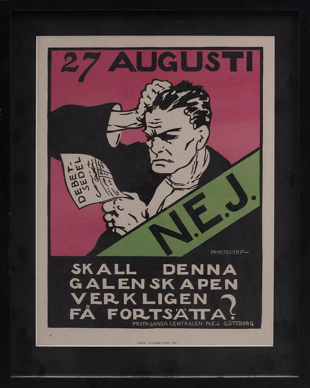FÖRBUDSAFFISCH, Alfred Proessdorf, Propagandacentralen N.E.J, Göteborg, tryckt hos A. Lindgren & Söner, 1922.