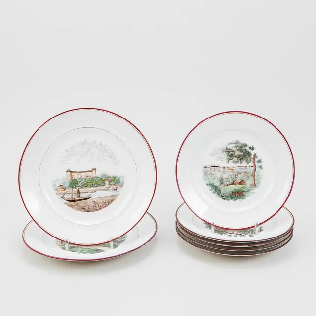 TALLRIKAR, 7 st, porslin, Rörstrand, 1800-talets andra hälft.