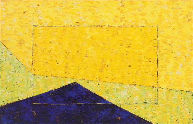 “Primavera I”. Signeret Pia Andersen 1998; signeret på bagsiden med titel og datering. Olie på lærred. 120×190 cm.
