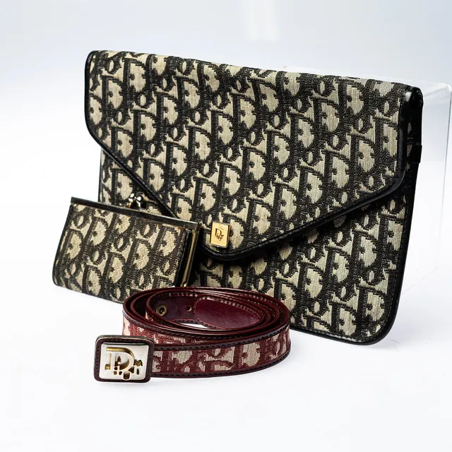 CHRISTIAN DIOR, Väska samt bälte och portmonnä, vintage.