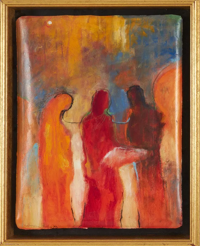 KATARINA HÅRD (FÖDD 1954). "Tre Änglar" akryl på papper, signerad samt daterad 95.