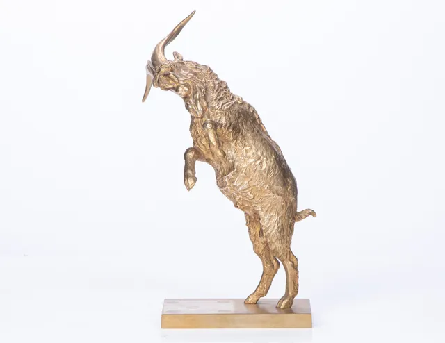 Vilhelm Bissen (1836 - 1913) 'Steering Goat' Figure of gilded bronze