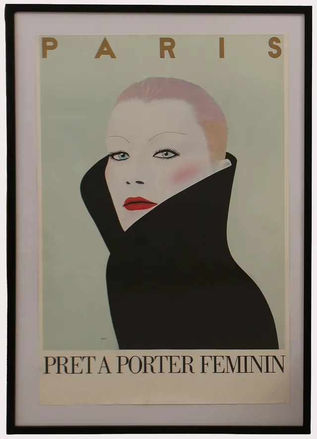 RAZZIA. Utställningsaffisch, offsettryck. Paris. Pret A Porter Feminin. Daterad 1982.