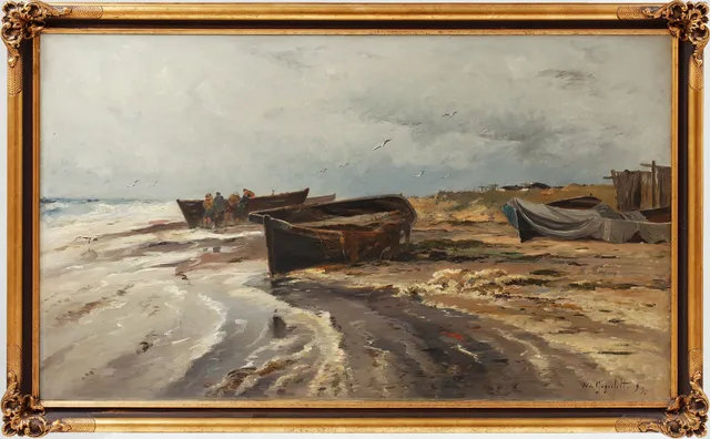 WILHELM VON GEGERFELT. Kustbild med fiskare,olja på duk, signerad och daterad 99.