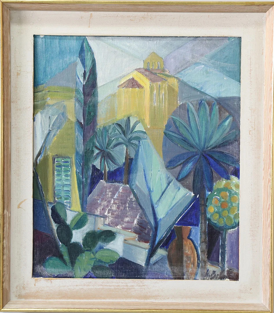 MARTHE BOHM. olja på duk, trädgård, signerad och daterad 1954. — Paintings — Hälsinglands Auktionsverk