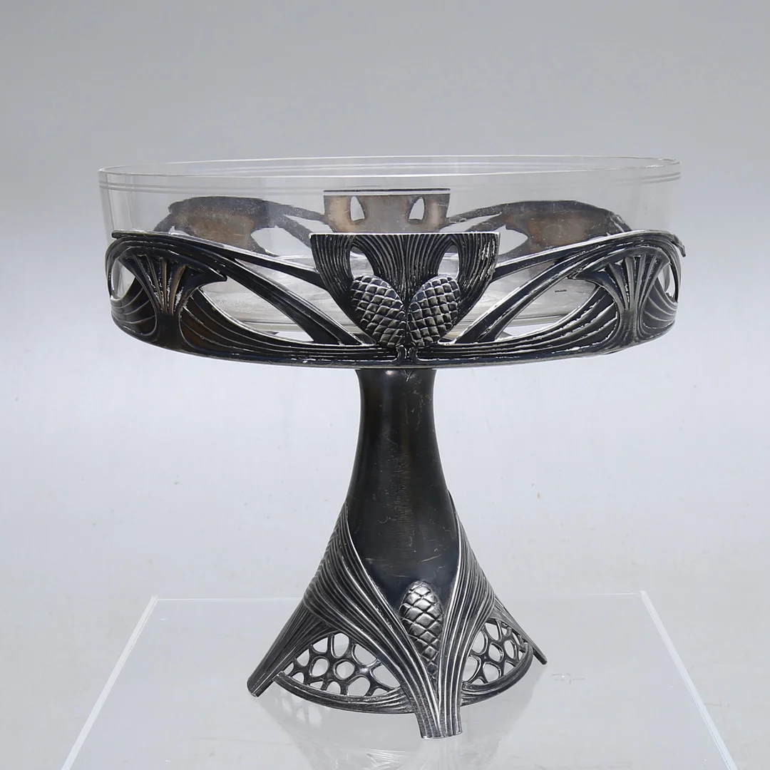 SKÅL PÅ FOT, vitmetall och glas, WMF, jugend. 1900-talets början. — Other metals — Auktionshuset Kolonn