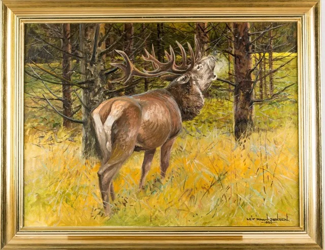 Leif Ragn Jensen. Kronhjort. Olie på lærred