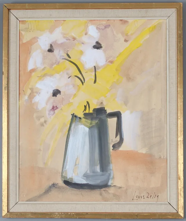 LOUIS ZELIG. Blomsterstilleben, gouache på pappannå, signerad.