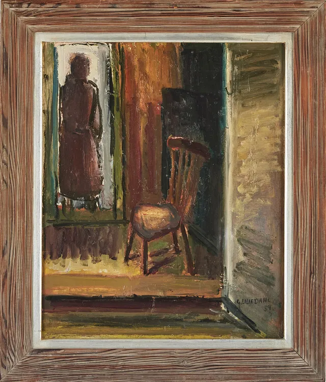 GÖSTA LILJEDAHL. Interiör med stol, olja på pannå, signerad och daterad 54.