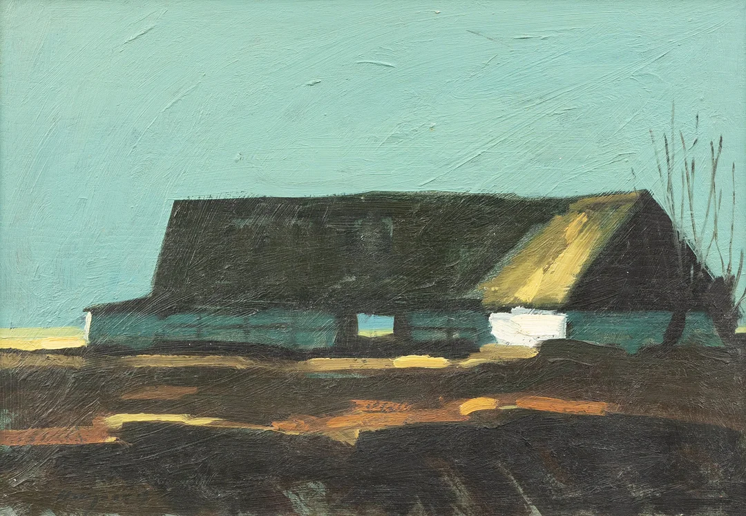 BENGT HILLGRUND. Gård i landskap, olja på pannå., signerad. — Paintings — Garpenhus Auktioner