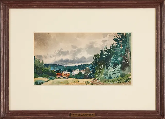 ALBERT THEODOR GELLERSTEDT. Ofvanför sommartorp, akvarell.
