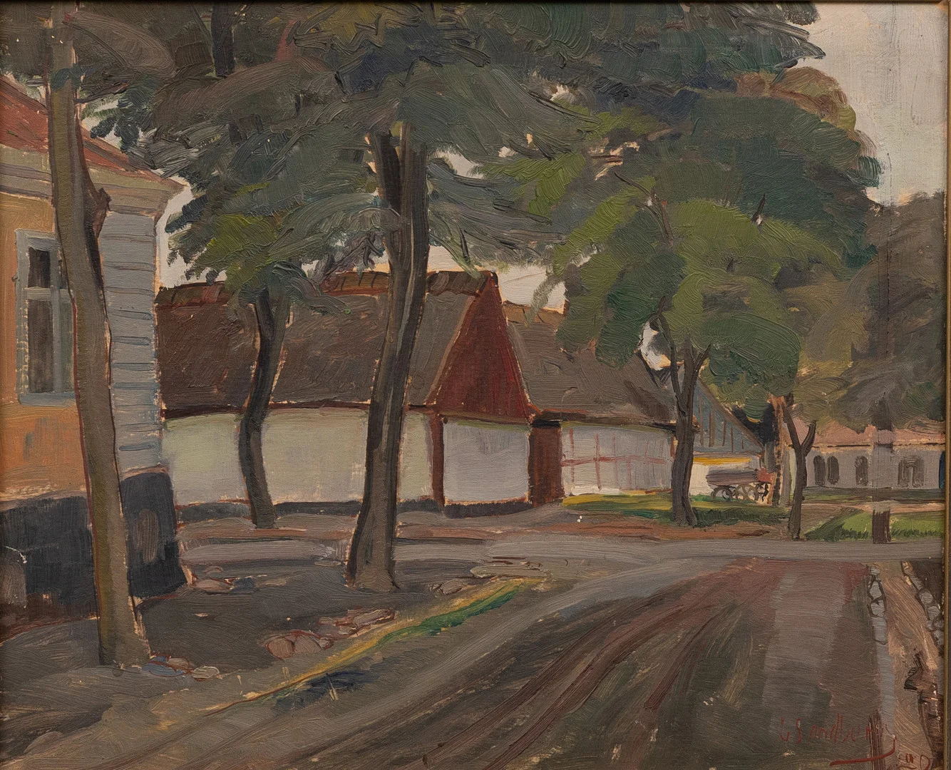 GOTTHARD SANDBERG. Motiv från Skanör, olja på pannå, signerad. — Paintings — Garpenhus Auktioner