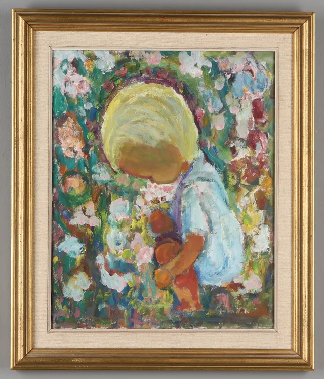 KURT CARENDI. Flicka på blomteräng, olja på duk, signerad.