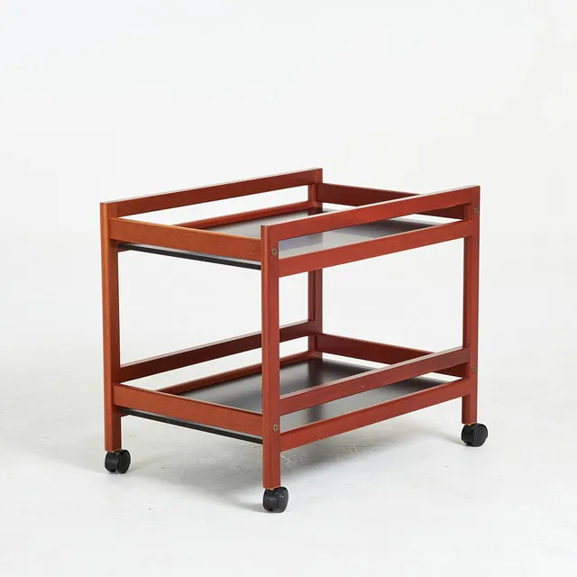 BORGE MOGESEN. serveringsvagn, stomme i mahogny, hyllor i svart formica, Fredericia Furniture, Danmark, modell 5370.