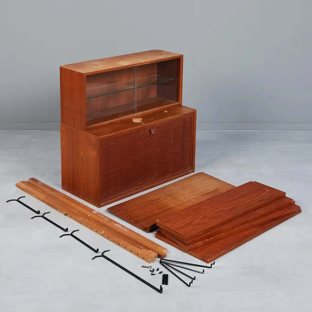 POUL CADOVIUS. Cado, elfteiliges Wandregal / Regal, Modell 'Royal System', Teak, Glas, Metall, 1960er Jahre, Dänemark (11).
