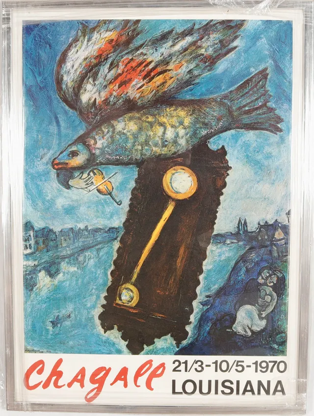 MARC CHAGALL. EFTER. Utställningsaffisch, Offsettryck, Louisiana 1970.
