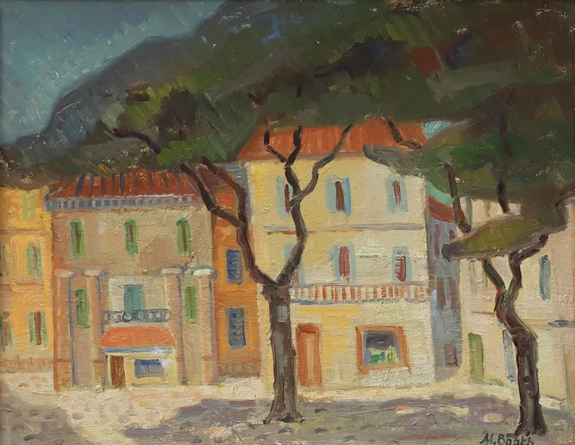 MAJA BÅÅTH (1883-1984). Motiv från Frankrike, olja på pannå, signerad M Bååth.