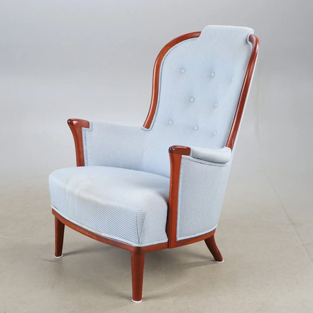 CARL MALMSTEN. Fåtölj, "Vår fru", mahogny, O.H. Sjögren. — Armchairs & Chairs — Helsingborgs Auktionskammare