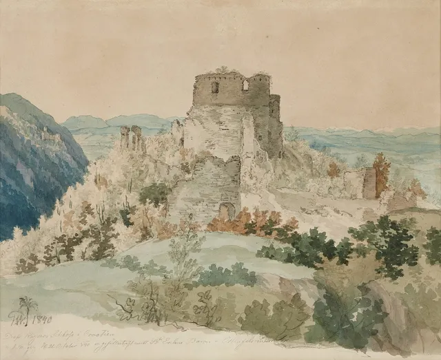 GUSTAF WILHELM PALM (1810-1890): Ruins of th Emperial Casouside Split in Croatia, signerad och daterad "G.W. [a palmtree] 1840, akvarell på papper.