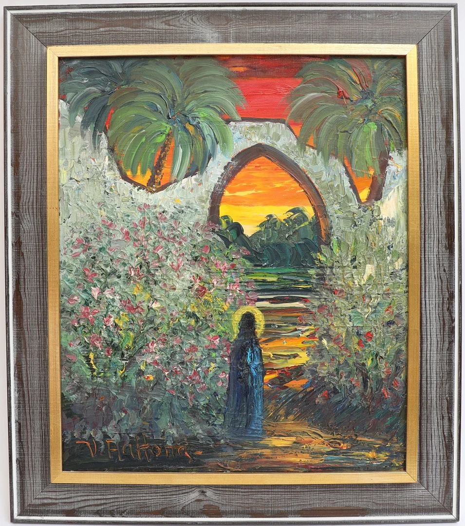 VEIKKO AALTONA. "Saliga äro de fredsamma" oljemålning på duk, signerad. — Paintings — Falun Auktionsbyrå