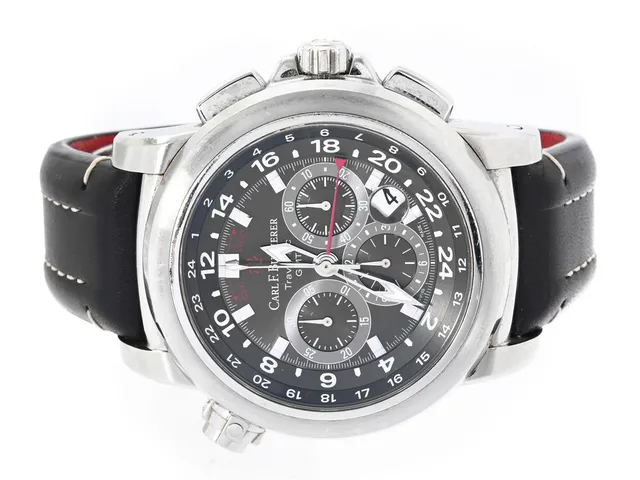 CARL F BUCHERER, Patravi TravelTec GMT, Chronometer, Cal 1901.1 (ETA 2894-2), Verk nr. 194624, Serie nr. 11.0376, Ref nr. 00.10620.08.33.02, Boett nr. 10620.08, kronograf, herrur, 46,6 mm, stål, automatisk, safirglas, datum, 24-timmarsvisning, läderband, viklås, ca 2015, box (ej komplett), ytterkartong.