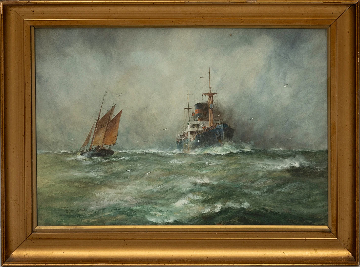 WILLIAM MINSHALL BIRCHALL (1884-1941). "A cargo carrier", akvarell, signerad och daterad, 1923. — Paintings — Auktionshuset Kolonn