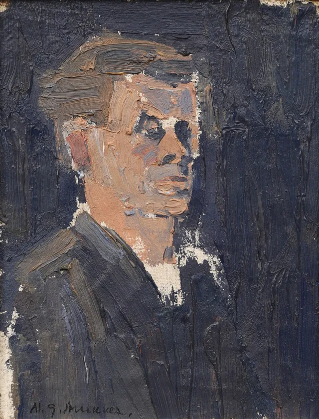 NILS GÖRAN BRUNNER. Självporträtt, olja på duk, signerad.
