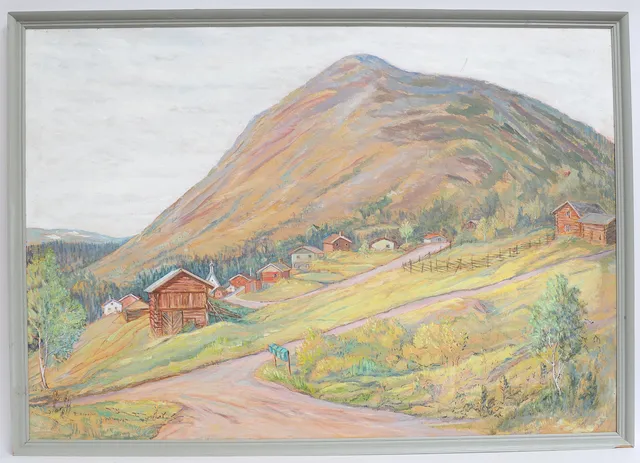 RAGNVALD ASPELIN. Bergslandskap, oljemålning på pannå, signerad.