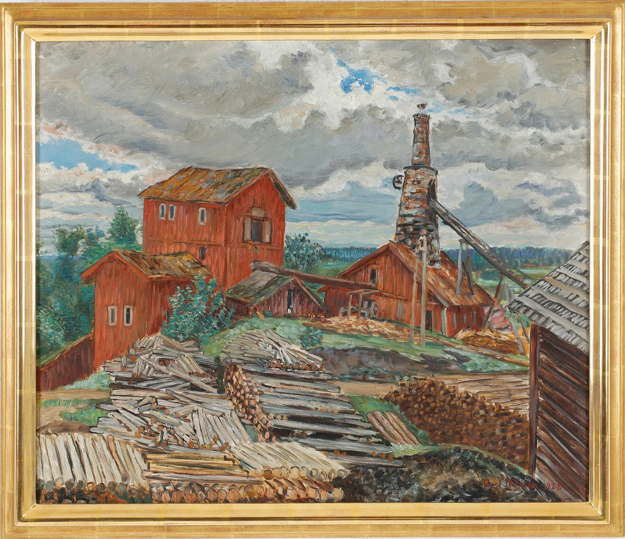 AXEL NILSSON. "Hyttan", olja på duk, 1928. — Paintings — Stockholms Auktionsverk Magasin 5