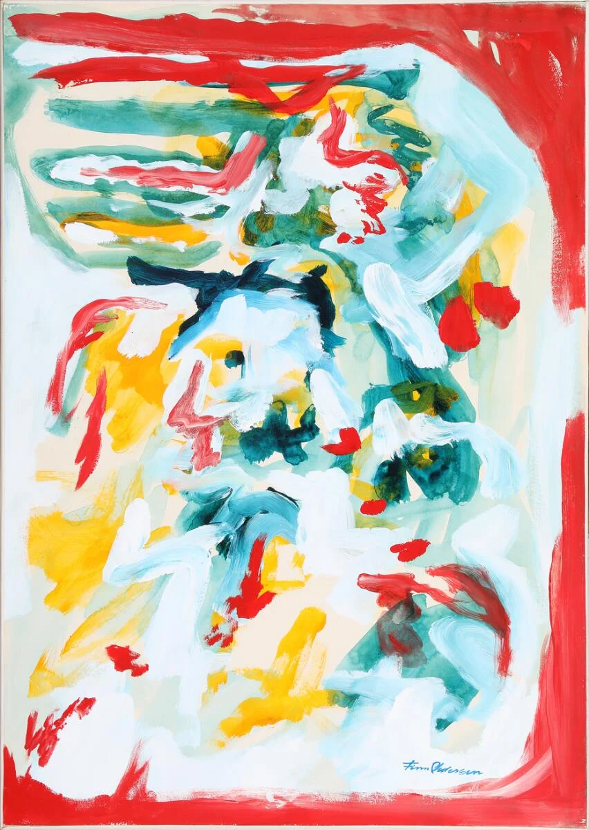 Untitled. Signed Finn Pedersen. Acrylic on paper, laid down on canvas. 60×42 cm. Unframed. — Modern Paintings/Modern art — Bruun Rasmussen