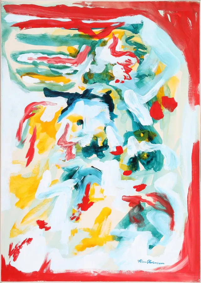 Untitled. Signed Finn Pedersen. Acrylic on paper, laid down on canvas. 60×42 cm. Unframed.