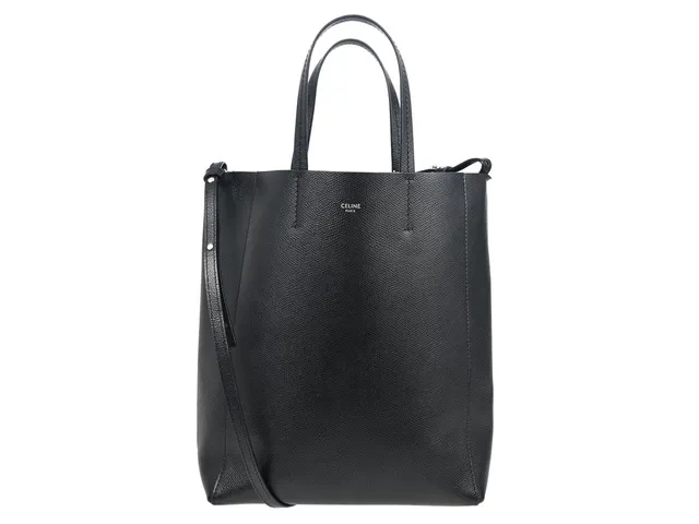 CELINE, VÄSKA, Vertical Cabas Small Tote Bag, svart kornigt kalvskinn, silverfärgade beslag, 22x26,5x10 cm, avtagbar axelrem, slitage på hörn. Good Condition.