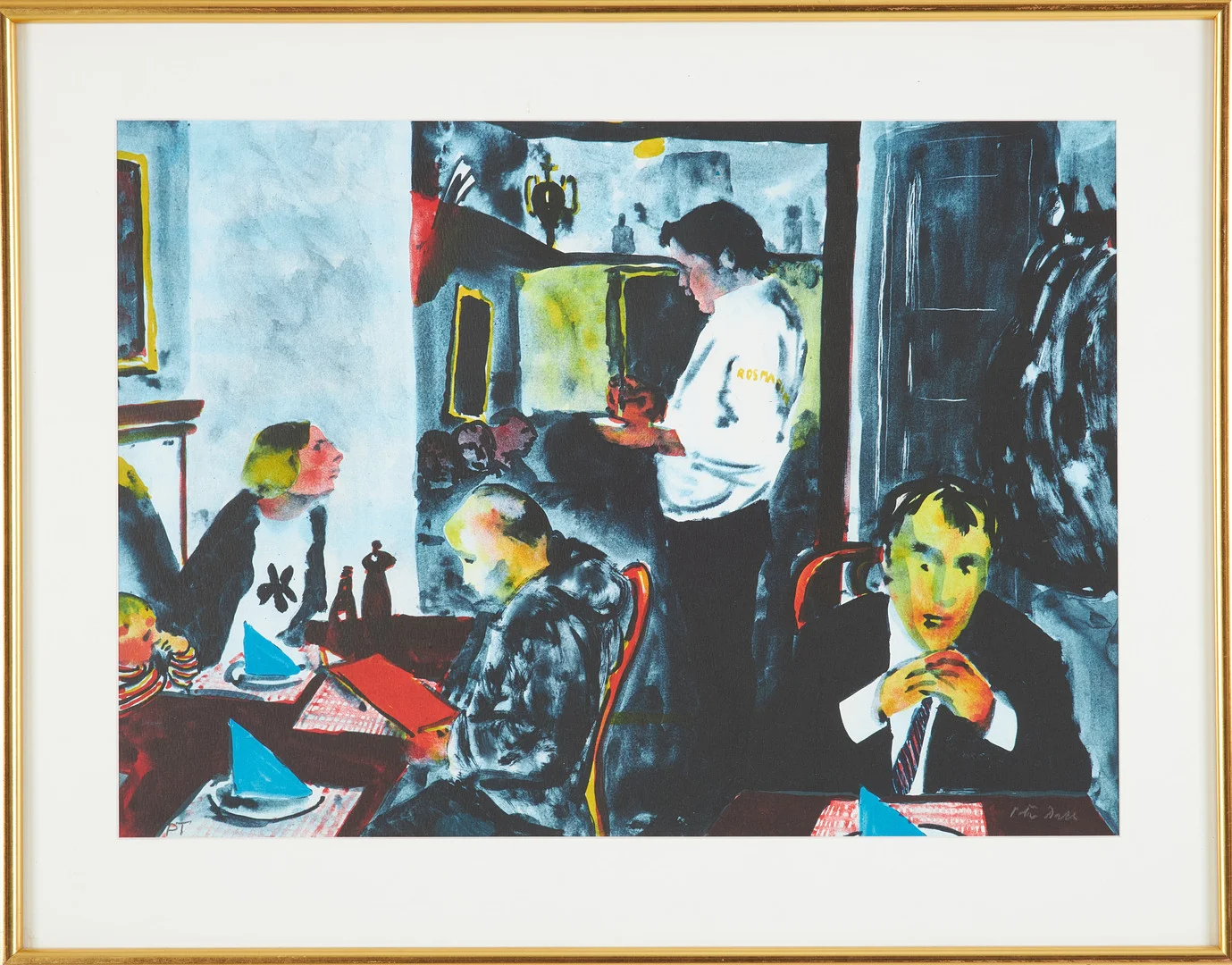 PETER DAHL. Restauranginteriör, färglitografi, provtryck, signerad. — Engravings & Prints — Stockholms Auktionsverk Sickla