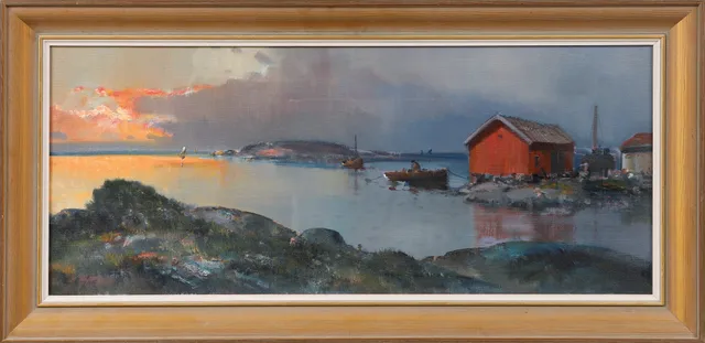 TAGE ERIKSSON. Kustbild, olja på duk, signerad.