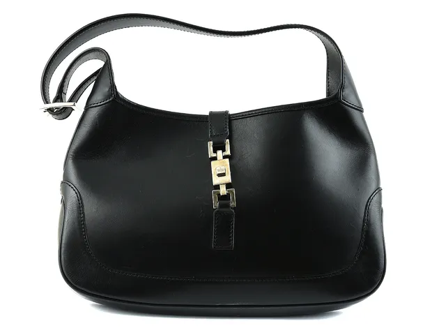 VÄSKA, GUCCI, Jackie, svart läder, spänne, 26x17x3cm, dustbag, slitage