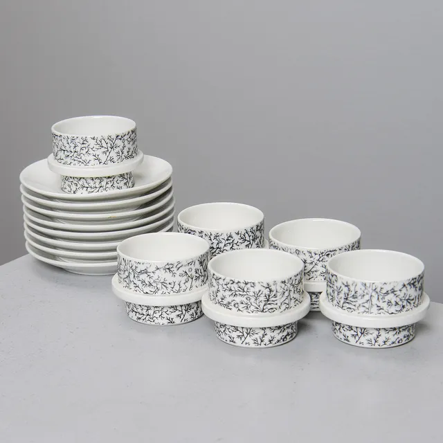 GÖRAN BÄCK. Kaffekoppar, "Kanerva", 6 st, Arabia, Finland, 1960-tal.