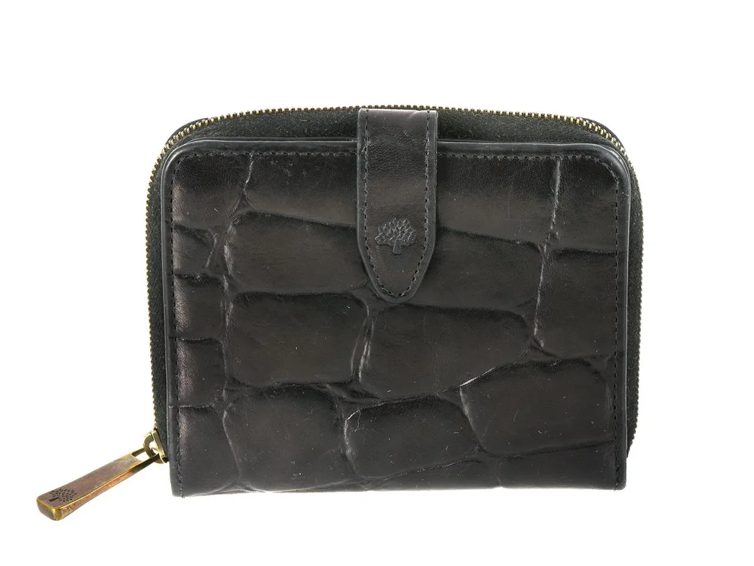 PLÅNBOK, MULBERRY, vintage, kongo, svart präglat läder, 11x9cm, kort, mynt, sedel. — Accessoarer/Plånböcker — Kaplans