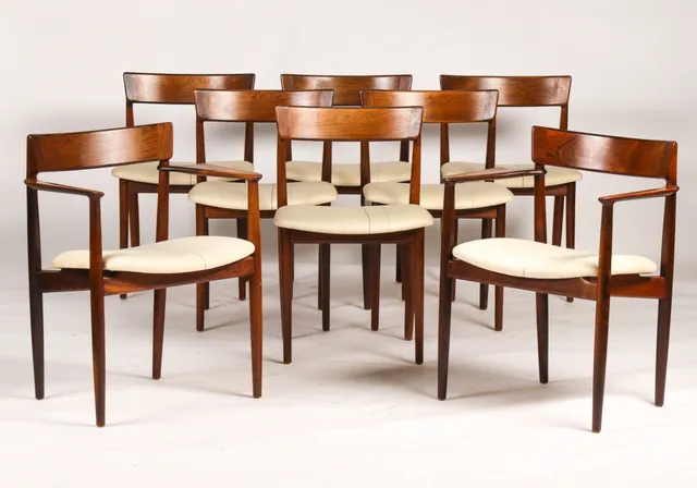 Henry Rosengren Hansen. Set of eight chairs, rosewood, model 39, 1960s (8)